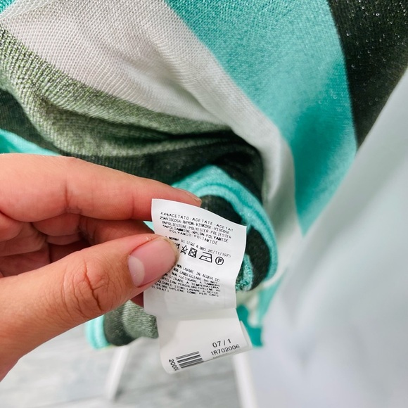 Y2K Galliano Metallic Sparkle Striped Blue Green Open Cárdigan - Picture 5 of 14